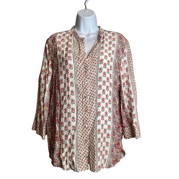 Boden Women's Cream Floral Button Front Relaxed Blouse Size 6 Boho Wide Sleeve - Picture 1 of 12
